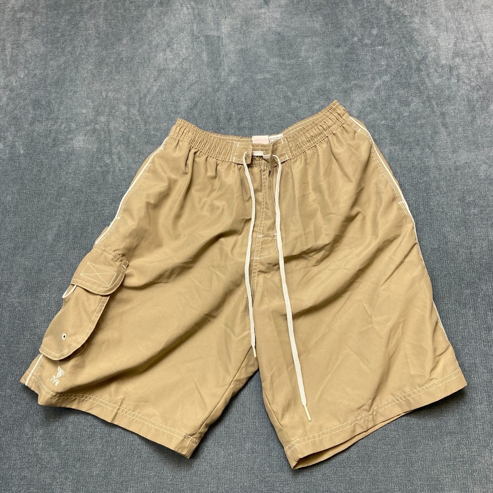 TYR Board Shorts Mens Medium Beige Drawstring Waist Utility Pocket Surfing Beach
